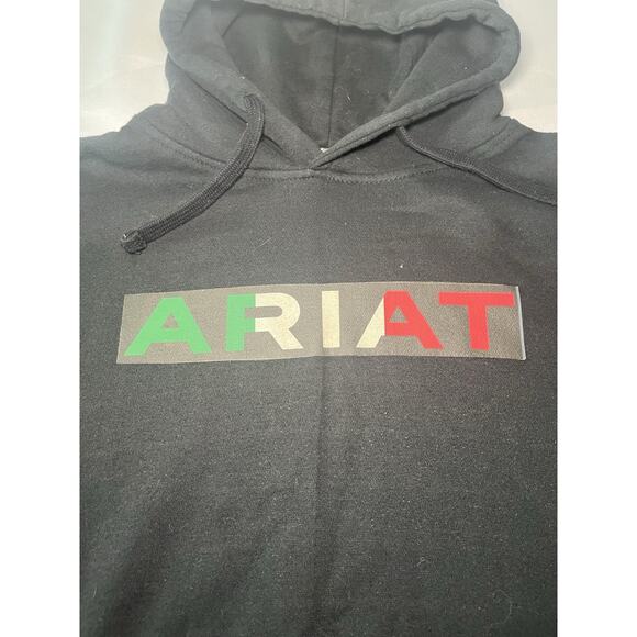 ARIAT Mens Sweatshirt Large Black Hoodie REAL Mexico Logo Graphic Drawstring - Picture 2 of 7